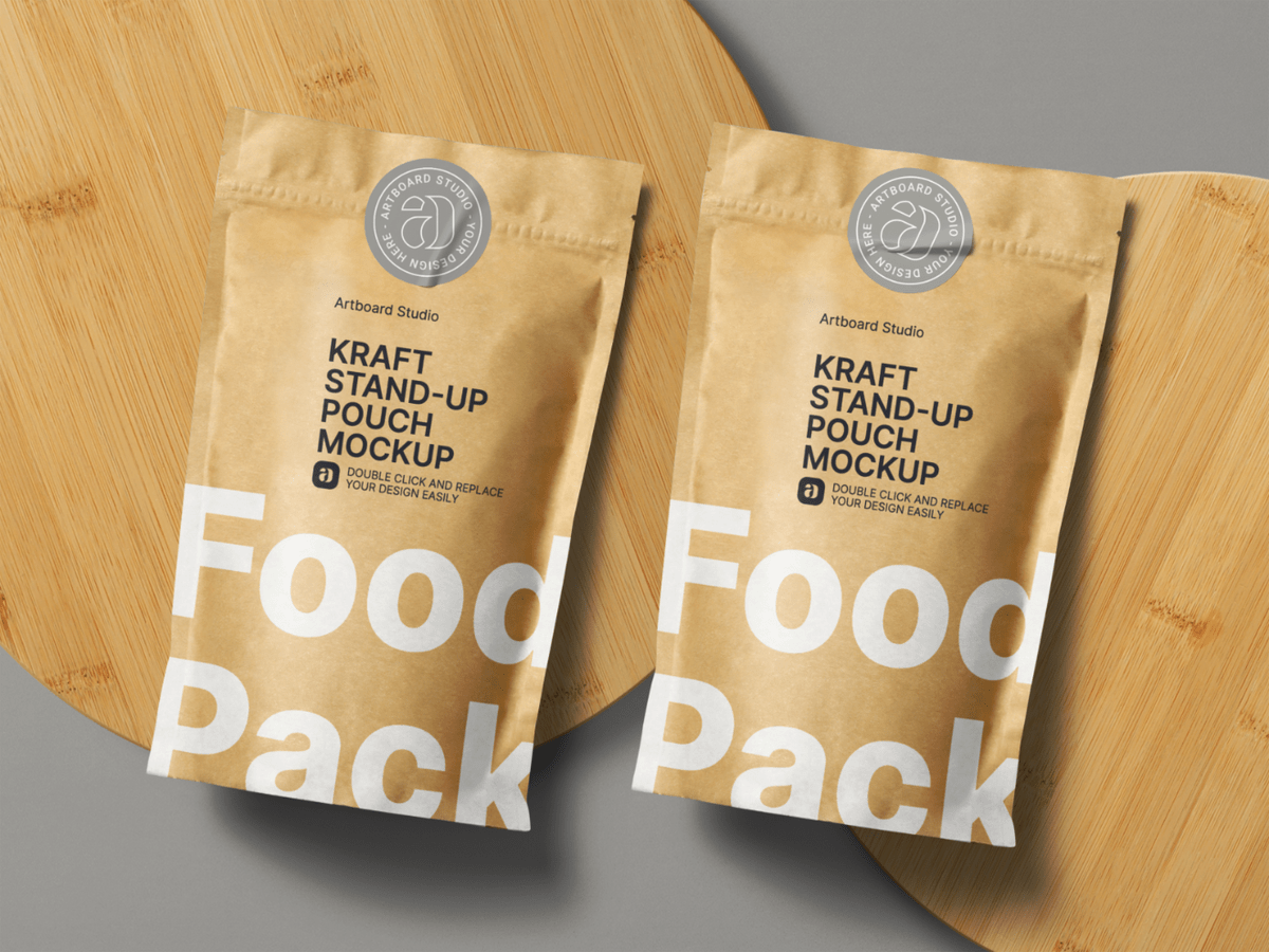 Food tray packaging free mockup to showcase your food container design in a. Kraft Paper Stand Up Pouch Food Packaging Mockup Template