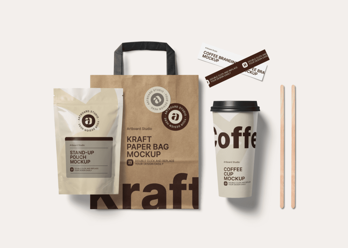 This is a comprehensive mock up pack for those creating branding for coffee shops or restaurants. Coffee Packaging And Branding Mockup Template